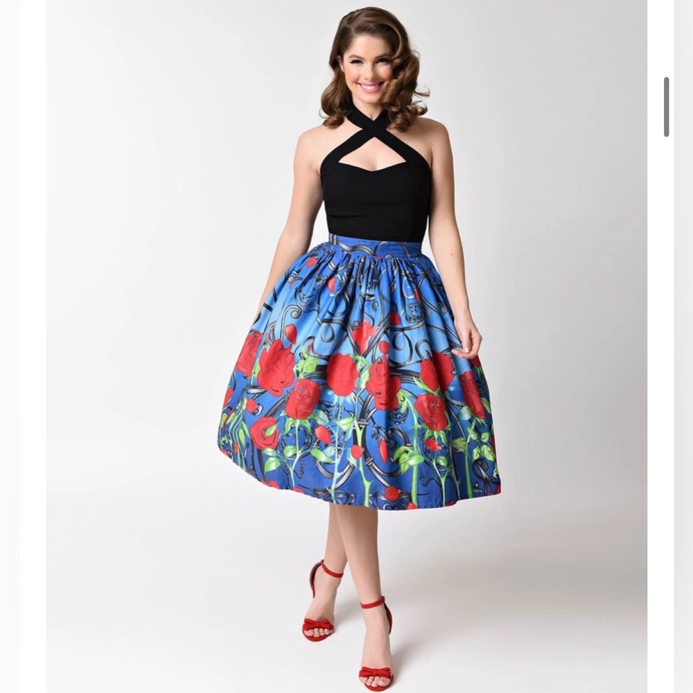Unique Vintage Rose Beauty And The Beast Swing Skirt Sz Small Retro